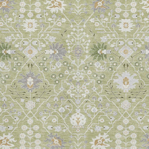 HomeRoots 5' X 8' Artichoke Green Gray Ivory Oriental Area Rug - Washable, UV-Protected, Stylish & Durable Design 679170