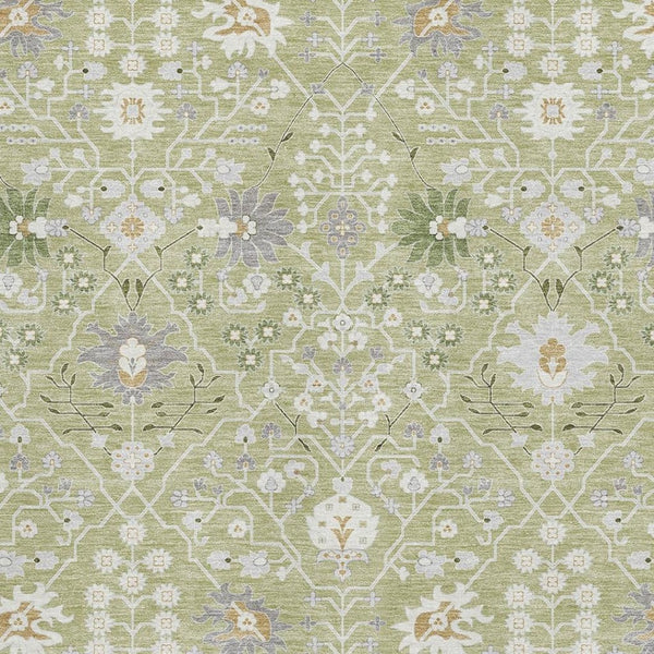 HomeRoots 5' X 8' Artichoke Green Gray Ivory Oriental Area Rug - Washable, UV-Protected, Stylish & Durable Design 679170