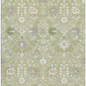 HomeRoots 5' X 8' Artichoke Green Gray Ivory Oriental Area Rug - Washable, UV-Protected, Stylish & Durable Design 679170