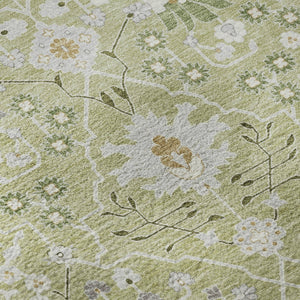 HomeRoots 8' Artichoke Green Gray Ivory Oriental Round Rug - Durable, Washable, UV-Protected for Every Room 679171