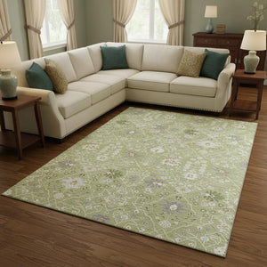 HomeRoots 8' X 10' Elegant Artichoke Green Gray Ivory Oriental Area Rug - Washable, UV Protected & Durable 679172