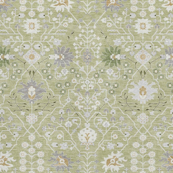 HomeRoots 8' X 10' Elegant Artichoke Green Gray Ivory Oriental Area Rug - Washable, UV Protected & Durable 679172