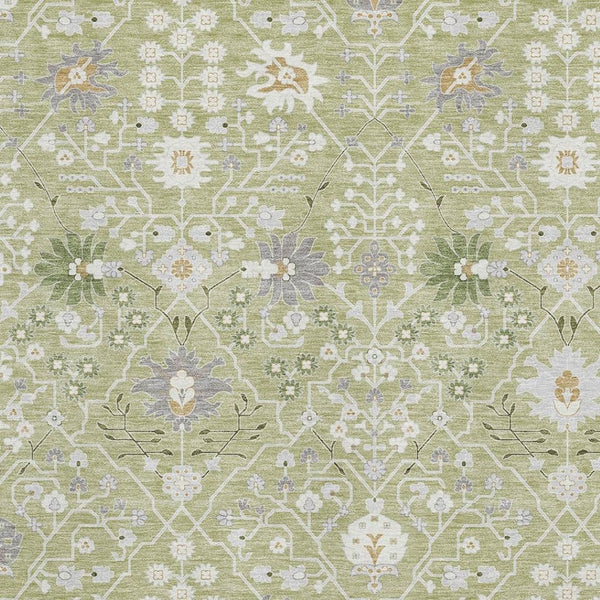 HomeRoots 9' X 12' Artichoke Green Gray Ivory Oriental Area Rug - Stain-Resistant, UV Protected, Durable Design 679173