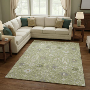 HomeRoots 10' Artichoke Green, Gray & Ivory Oriental Area Rug – Washable, Durable, UV Protected for High-Traffic Homes 679174