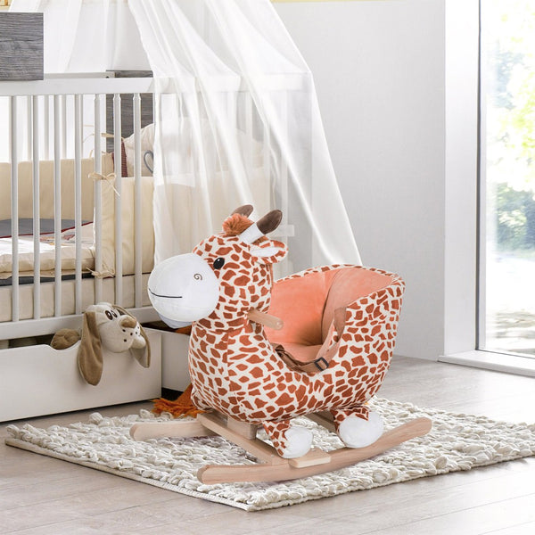 English Elm Qaba Giraffe Plush Toddler Rocking Ride on Toy with Sound and Safety Belt W2225P200647