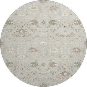 HomeRoots 8' Beige, Ivory & Taupe Oriental Round Rug – Washable, UV-Protected, Stain-Resistant for Indoor/Outdoor Use 679177