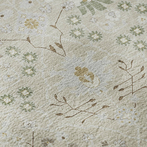 HomeRoots 8' Beige, Ivory & Taupe Oriental Round Rug – Washable, UV-Protected, Stain-Resistant for Indoor/Outdoor Use 679177