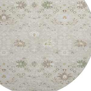 HomeRoots 8' Beige, Ivory & Taupe Oriental Round Rug – Washable, UV-Protected, Stain-Resistant for Indoor/Outdoor Use 679177