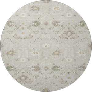 HomeRoots 8' Beige, Ivory & Taupe Oriental Round Rug – Washable, UV-Protected, Stain-Resistant for Indoor/Outdoor Use 679177
