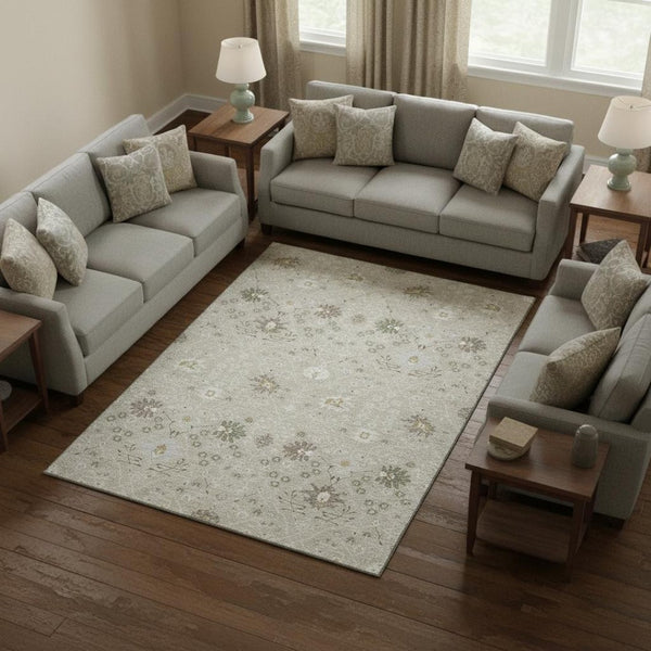 HomeRoots 8' X 10' Elegant Beige, Ivory & Taupe Oriental Area Rug - Washable, UV-Protected, Stain-Resistant Design 679178