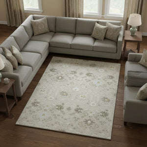 HomeRoots 9' X 12' Elegant Beige Ivory Taupe Oriental Area Rug - Washable, UV Protected & Stain-Resistant! 679179