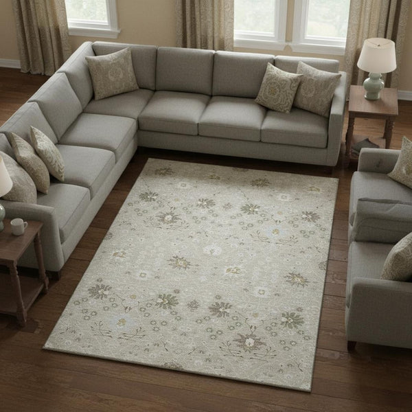 HomeRoots 9' X 12' Elegant Beige Ivory Taupe Oriental Area Rug - Washable, UV Protected & Stain-Resistant! 679179