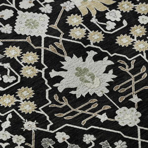 HomeRoots 5' X 8' Washable Black, Gold & Ivory Oriental Area Rug with UV Protection for High-Traffic Spaces 679182