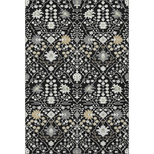 HomeRoots 5' X 8' Washable Black, Gold & Ivory Oriental Area Rug with UV Protection for High-Traffic Spaces 679182
