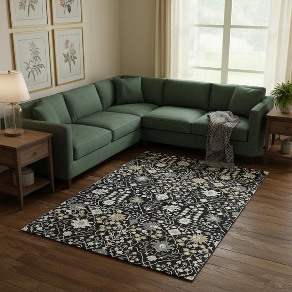 HomeRoots 8' X 10' Black Gold and Ivory Oriental Washable Area Rug - Stain-Resistant, UV Protected Elegance 679184