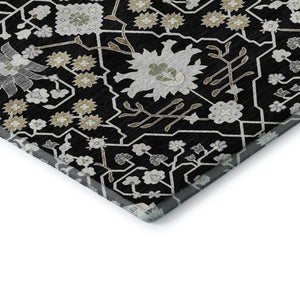 HomeRoots 8' X 10' Black Gold and Ivory Oriental Washable Area Rug - Stain-Resistant, UV Protected Elegance 679184