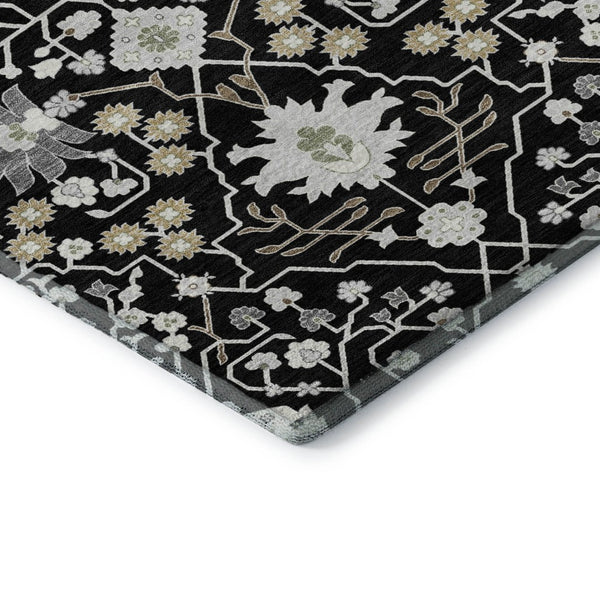 HomeRoots 8' X 10' Black Gold and Ivory Oriental Washable Area Rug - Stain-Resistant, UV Protected Elegance 679184