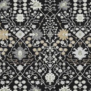 HomeRoots 8' X 10' Black Gold and Ivory Oriental Washable Area Rug - Stain-Resistant, UV Protected Elegance 679184
