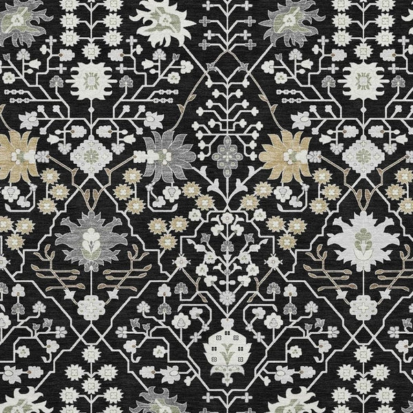 HomeRoots 8' X 10' Black Gold and Ivory Oriental Washable Area Rug - Stain-Resistant, UV Protected Elegance 679184