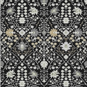 HomeRoots 8' X 10' Black Gold and Ivory Oriental Washable Area Rug - Stain-Resistant, UV Protected Elegance 679184