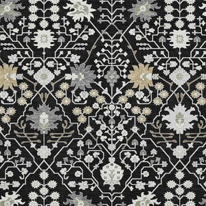 HomeRoots 9' X 12' Elegant Black Gold Ivory Oriental Area Rug - Washable, UV Protected, Stain-Resistant Design 679185