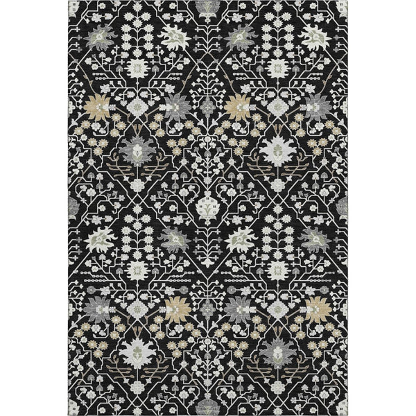 HomeRoots 10' X 14' Black Gold And Ivory Oriental Area Rug - Washable, UV-Protected, Durable & Stylish Design 679186