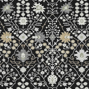 HomeRoots 10' X 14' Black Gold And Ivory Oriental Area Rug - Washable, UV-Protected, Durable & Stylish Design 679186