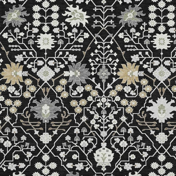 HomeRoots 10' X 14' Black Gold And Ivory Oriental Area Rug - Washable, UV-Protected, Durable & Stylish Design 679186