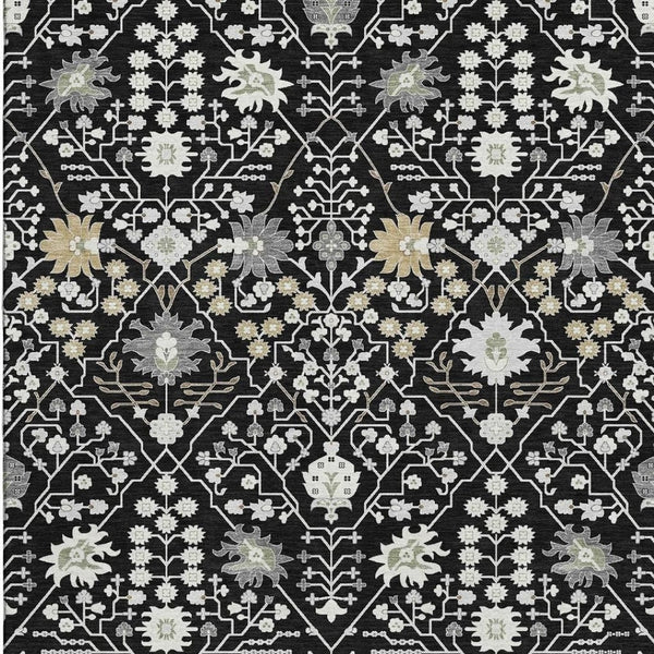 HomeRoots 10' X 14' Black Gold And Ivory Oriental Area Rug - Washable, UV-Protected, Durable & Stylish Design 679186