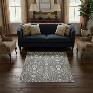 HomeRoots 5' X 8' Charcoal Ivory & Gold Oriental Area Rug - Washable, Durable, UV-Protected, & Family-Friendly 679188