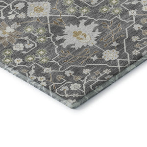 HomeRoots 5' X 8' Charcoal Ivory & Gold Oriental Area Rug - Washable, Durable, UV-Protected, & Family-Friendly 679188