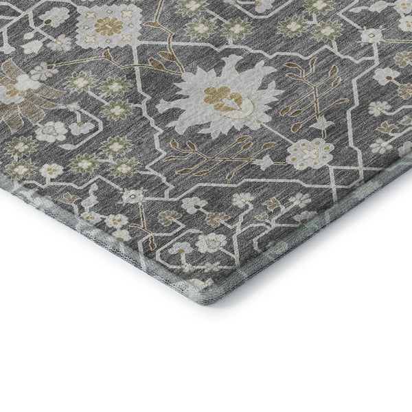 HomeRoots 5' X 8' Charcoal Ivory & Gold Oriental Area Rug - Washable, Durable, UV-Protected, & Family-Friendly 679188