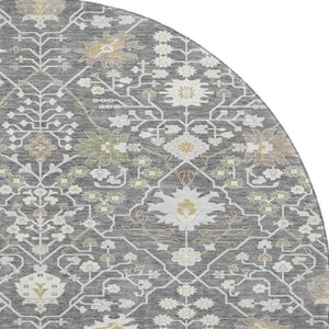 HomeRoots 8' Charcoal Ivory Gold Oriental Round Rug - Washable, UV Protected, Stain Resistant for High-Traffic Homes 679189
