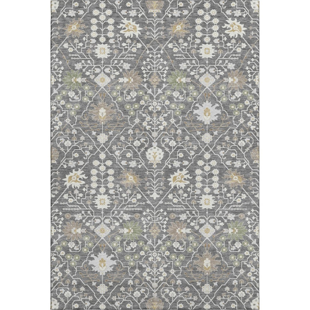 HomeRoots 8' X 10' Luxurious Charcoal Ivory Gold Oriental Area Rug - Washable, UV Protected, Stain Resistant 679190