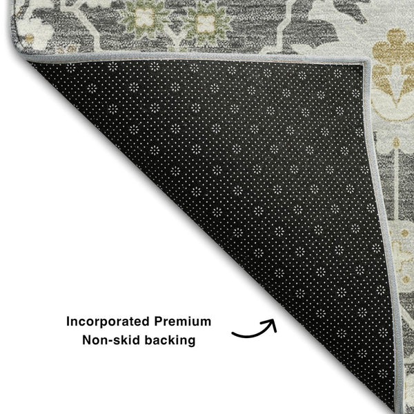 HomeRoots 8' X 10' Luxurious Charcoal Ivory Gold Oriental Area Rug - Washable, UV Protected, Stain Resistant 679190