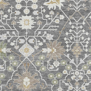 HomeRoots 8' X 10' Luxurious Charcoal Ivory Gold Oriental Area Rug - Washable, UV Protected, Stain Resistant 679190