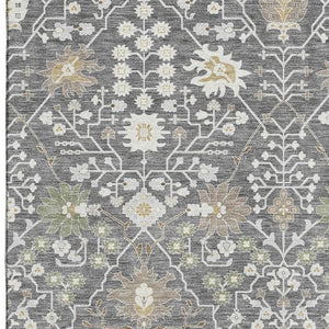 HomeRoots 8' X 10' Luxurious Charcoal Ivory Gold Oriental Area Rug - Washable, UV Protected, Stain Resistant 679190