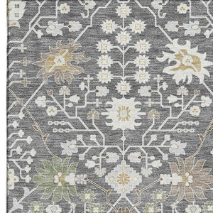 HomeRoots 9' X 12' Charcoal Ivory Gold Oriental Area Rug - Washable, UV Protected, Durable & Easy Care Design 679191