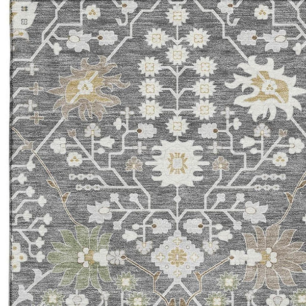 HomeRoots 9' X 12' Charcoal Ivory Gold Oriental Area Rug - Washable, UV Protected, Durable & Easy Care Design 679191