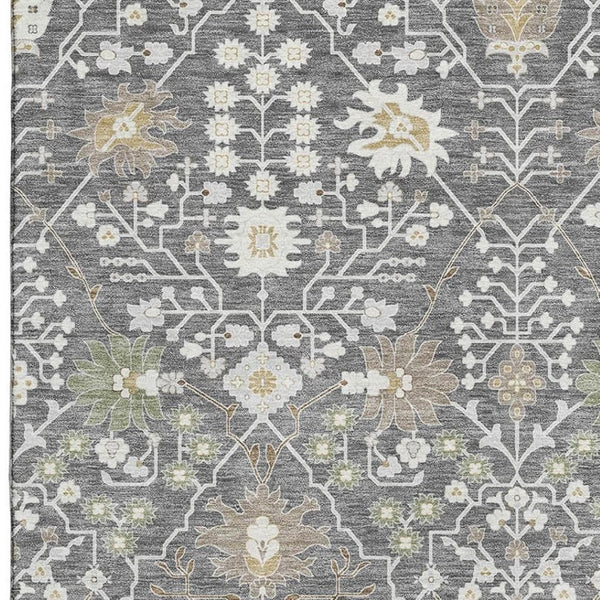 HomeRoots 9' X 12' Charcoal Ivory Gold Oriental Area Rug - Washable, UV Protected, Durable & Easy Care Design 679191