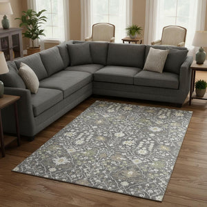 HomeRoots 10' X 14' Charcoal Ivory & Gold Oriental Washable Area Rug - UV Protection, Stain Resistant Design! 679192