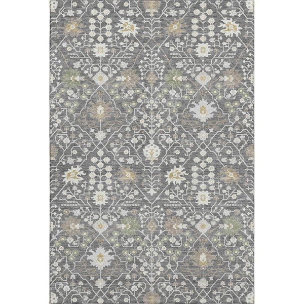 HomeRoots 10' X 14' Charcoal Ivory & Gold Oriental Washable Area Rug - UV Protection, Stain Resistant Design! 679192