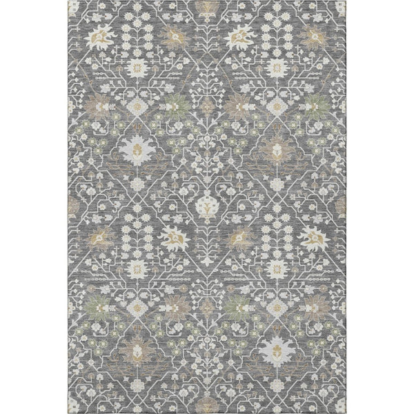 HomeRoots 10' X 14' Charcoal Ivory & Gold Oriental Washable Area Rug - UV Protection, Stain Resistant Design! 679192