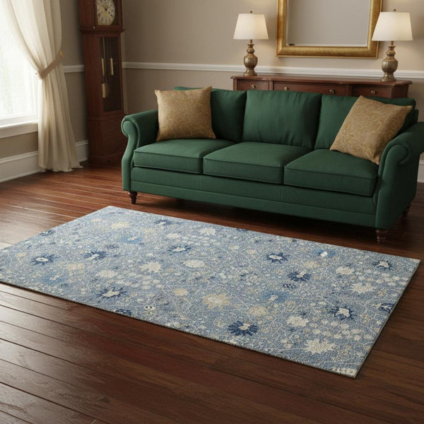 HomeRoots 5' X 8' Denim Blue, Beige & Ivory Washable Oriental Area Rug – Durable, Stain Resistant, UV Protected! 679194