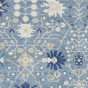 HomeRoots 5' X 8' Denim Blue, Beige & Ivory Washable Oriental Area Rug – Durable, Stain Resistant, UV Protected! 679194