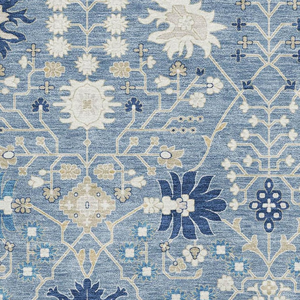HomeRoots 5' X 8' Denim Blue, Beige & Ivory Washable Oriental Area Rug – Durable, Stain Resistant, UV Protected! 679194