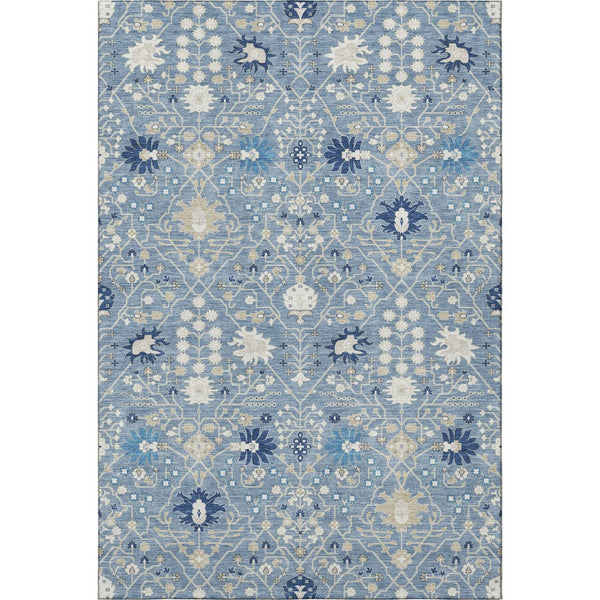 HomeRoots 8' X 10' Washable Oriental Area Rug in Denim Blue, Beige & Ivory - UV Protection, Durable & Stylish! 679196