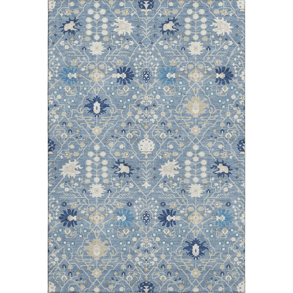 HomeRoots 9' X 12' Washable Denim Blue, Beige & Ivory Oriental Area Rug with UV Protection for High Traffic Use 679197