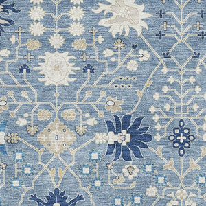 HomeRoots 9' X 12' Washable Denim Blue, Beige & Ivory Oriental Area Rug with UV Protection for High Traffic Use 679197
