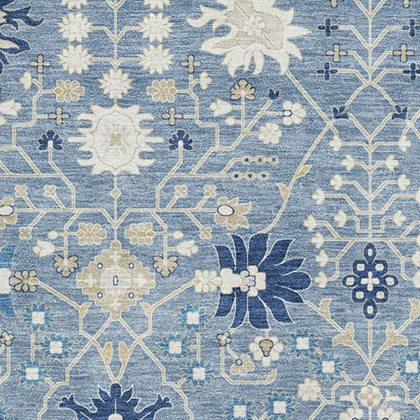 HomeRoots 9' X 12' Washable Denim Blue, Beige & Ivory Oriental Area Rug with UV Protection for High Traffic Use 679197